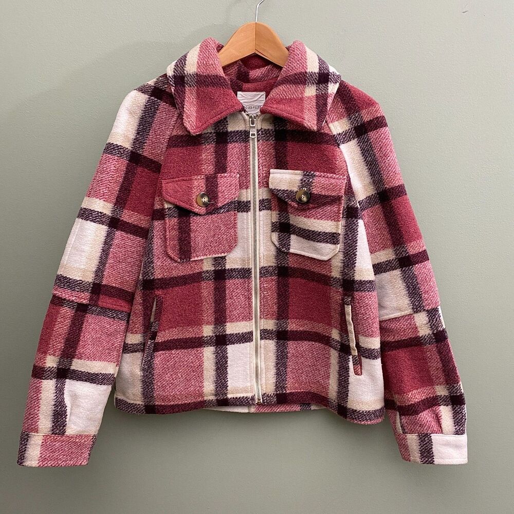 Avec Les Filles Jacket Tweed Plaid Full Zip Womens Small Pink Western Outdoor